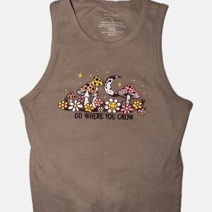 Brown Tank Top with Mushroom Graphic